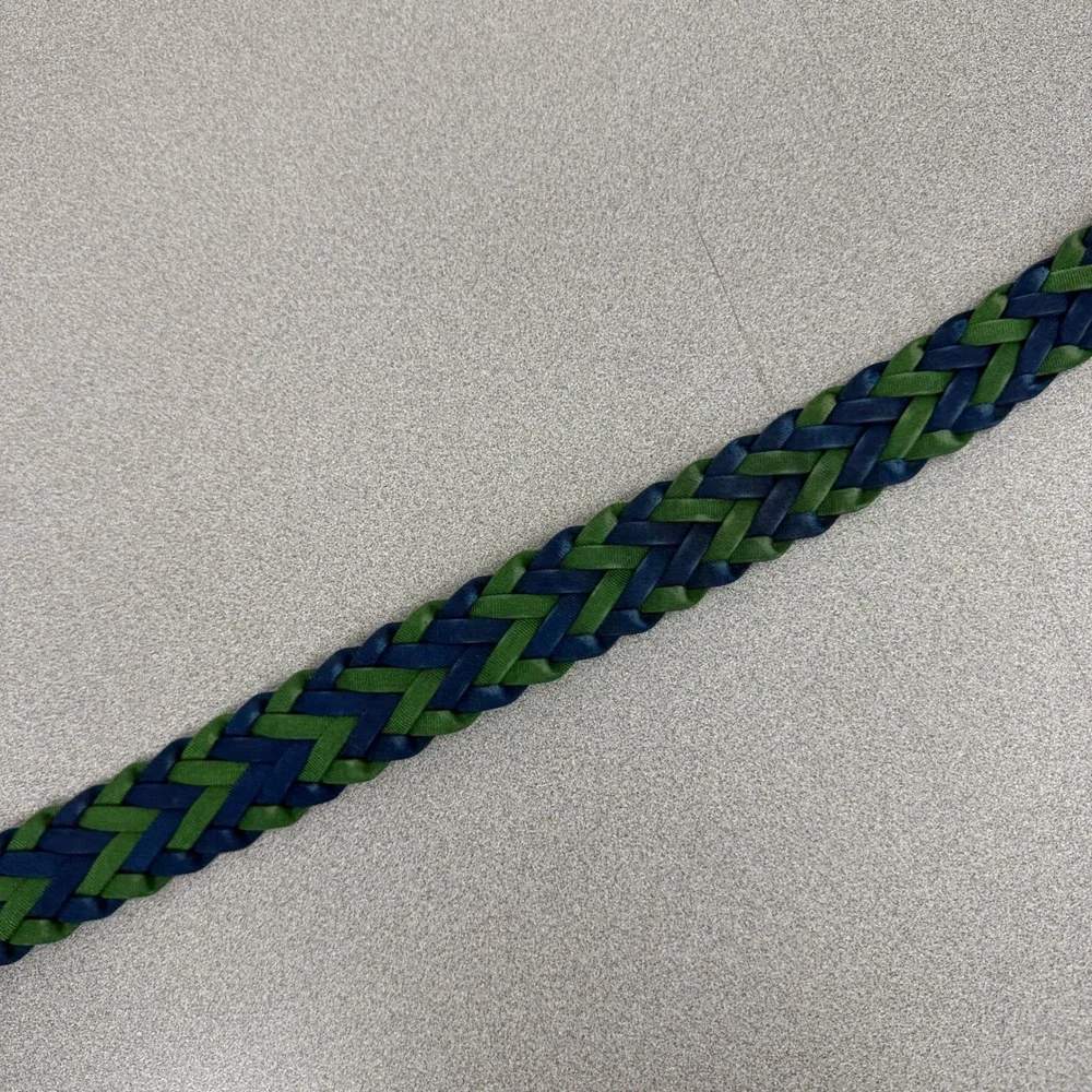 Carolina Herrera Belt Mens Blue Green Braided Woven Leather Trim Spain 46.5